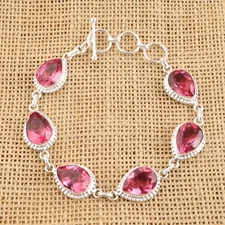 Pink Tourmaline Gemstone 925 Sterling Silver Handmade Jewelry Bracelet Gift For