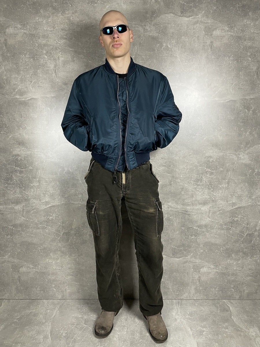 珍品 Y2K 00s vintage airwalk ma1素材 変形ジャケット Vintage MA-1 Y2K Blue Stylish Militari Flyght Bomber USA