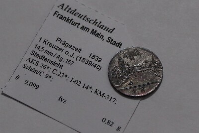     GERMANY SUPER FRANKFURT 1 KREUZER 1839 SILVER CITY VIEW B79 #5927