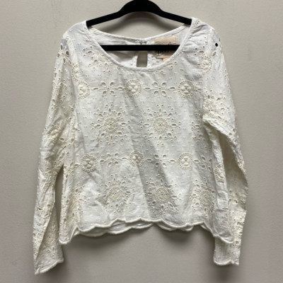 Peek Girls Blouse Ivory Floral Eyelet Long Sleeve Keyhole Back Cotton S 4 - 5