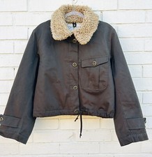 New Fossil Green Brown Tanker Jacket Top Sherpa Collar Medium