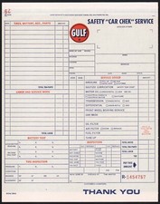 Vintage receipt GULF gas oil Safety Car Chek Service unused new old stock nrmt+