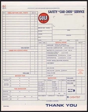 Vintage receipt GULF gas oil Safety Car Chek Service unused new old stock nrmt+