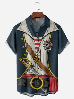 Pirate Costume Chest Pocket Short Sleeve Casual Hawaiian Shirt For Men
