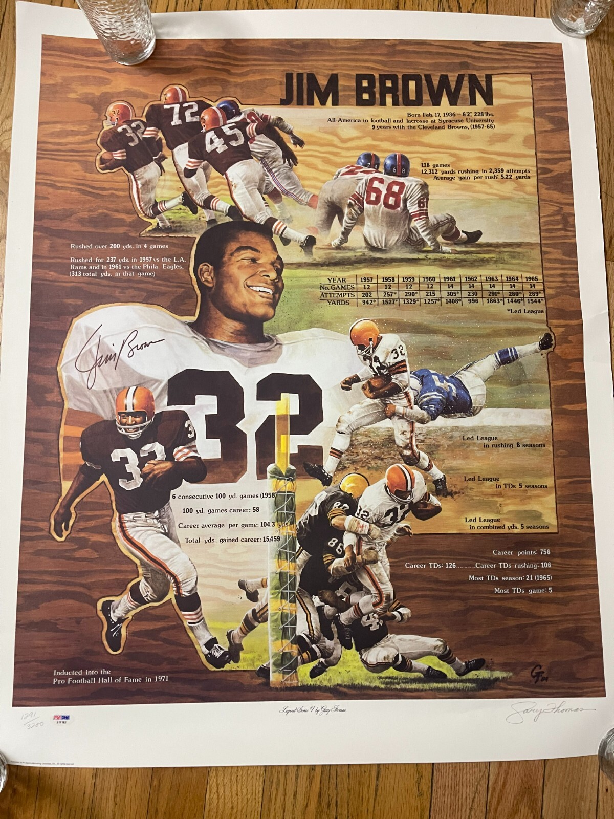 Jim Brown Signed 27 x 33 Ltd Ed 1291/3200 Legends Series Lithograph PSA/DNA