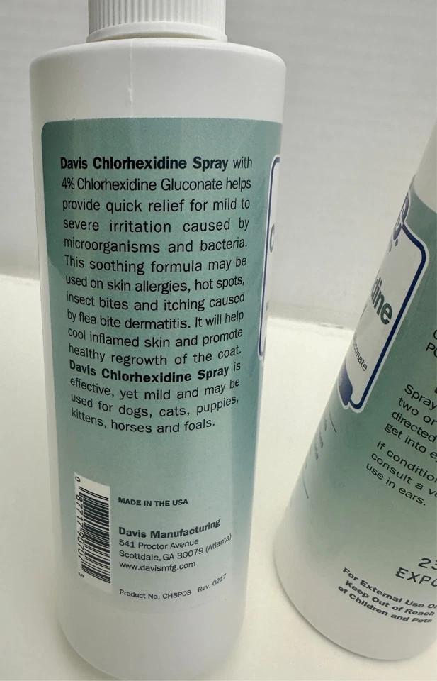 Spray de clorhexidina Davis x2 8 oz. Fórmula sin picaduras para perros y gatos Foto 3 de 4