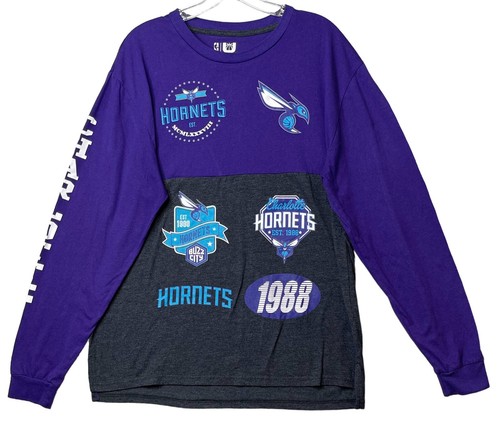 NBA Charlotte Hornets Long Sleeve Basketball Jersey Size XL Black Purple Blue - Picture 2 of 7