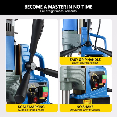Magnetic Drill 1550W 2922lbf/13000N Portable Mag Drill Press 500RPM 6 Bits Blue - Picture 9 of 23