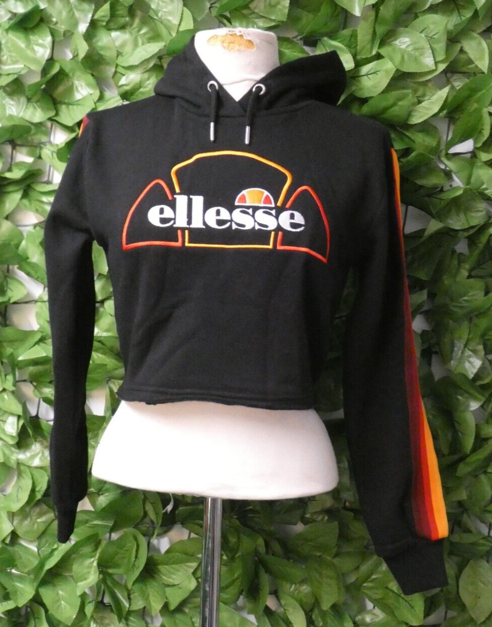 ELLESSE Rainbow Tape Crop Hoodie in Black UK Size 6 / EU 34 BNWT NEW