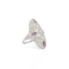 Art Deco 850 Plat .44ctw Diamond & Ruby Filigree Shield Size 7.75 Ring #JB662-4 — photo 6