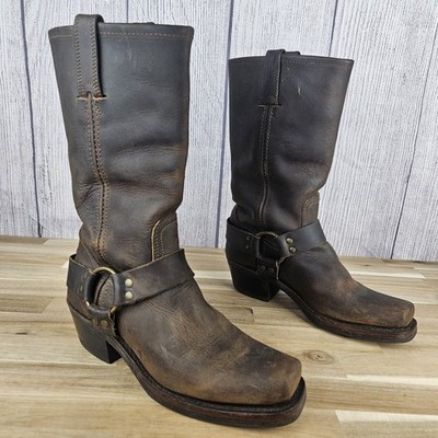 Frye Harness Boots Womens 7.5 M Brown Oiled Leather Western Motorcycle USA Made
