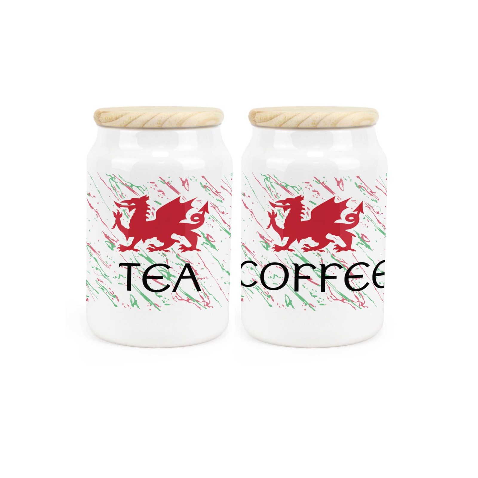 Ceramic Welsh Dragon Tea & Coffee Canisters - Drinks Storage Containers Set