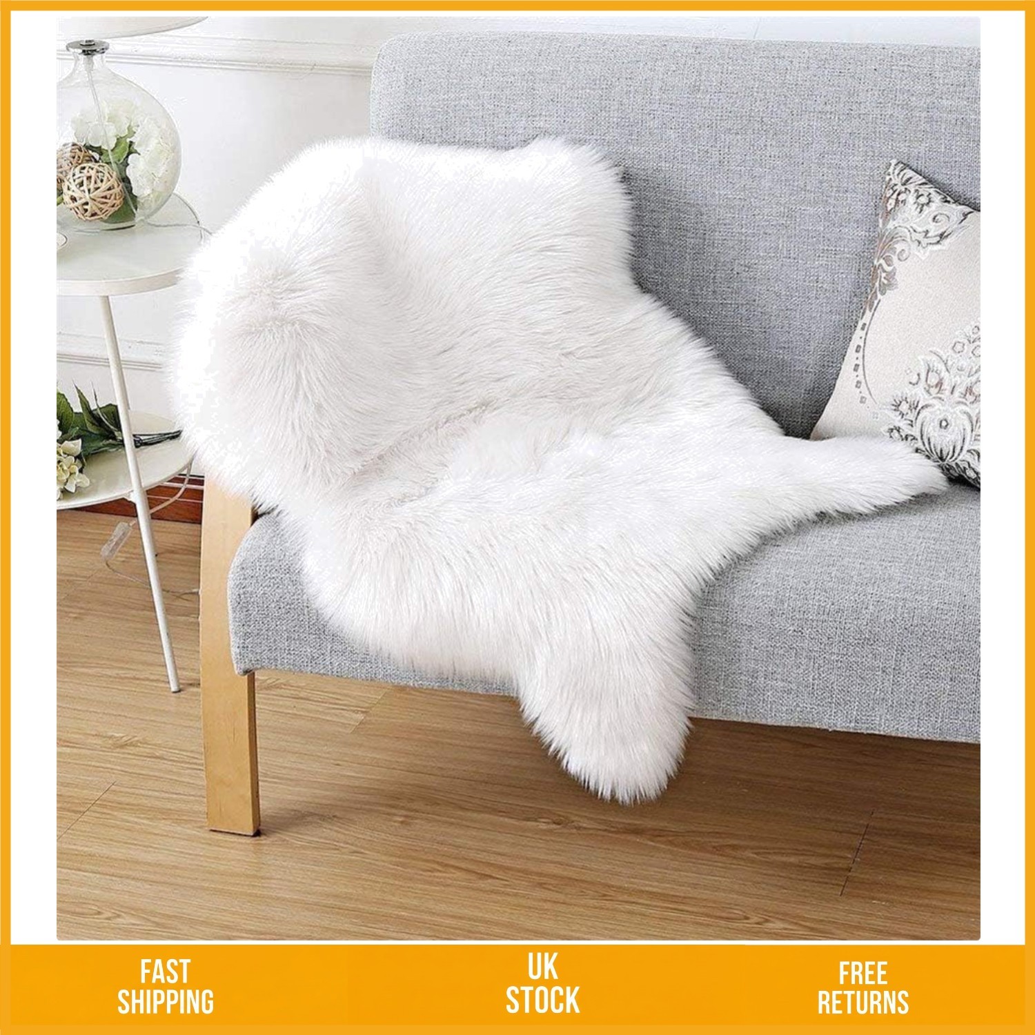 Luxurious Faux Sheepskin Fluffy White Area Rug for Bedroom Decor 50 x 80 cm