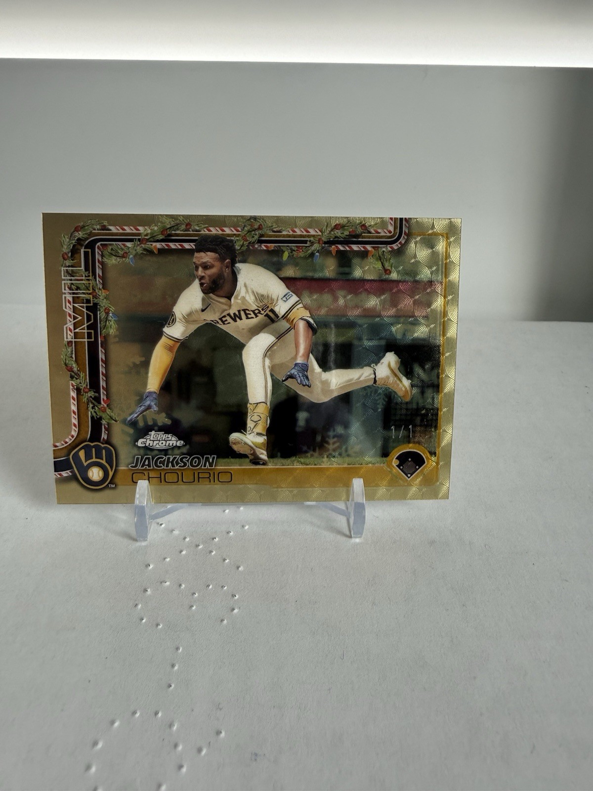 Jackson Chourio 1/1 Superfractor: 2025 Topps Chrome Holiday Insert