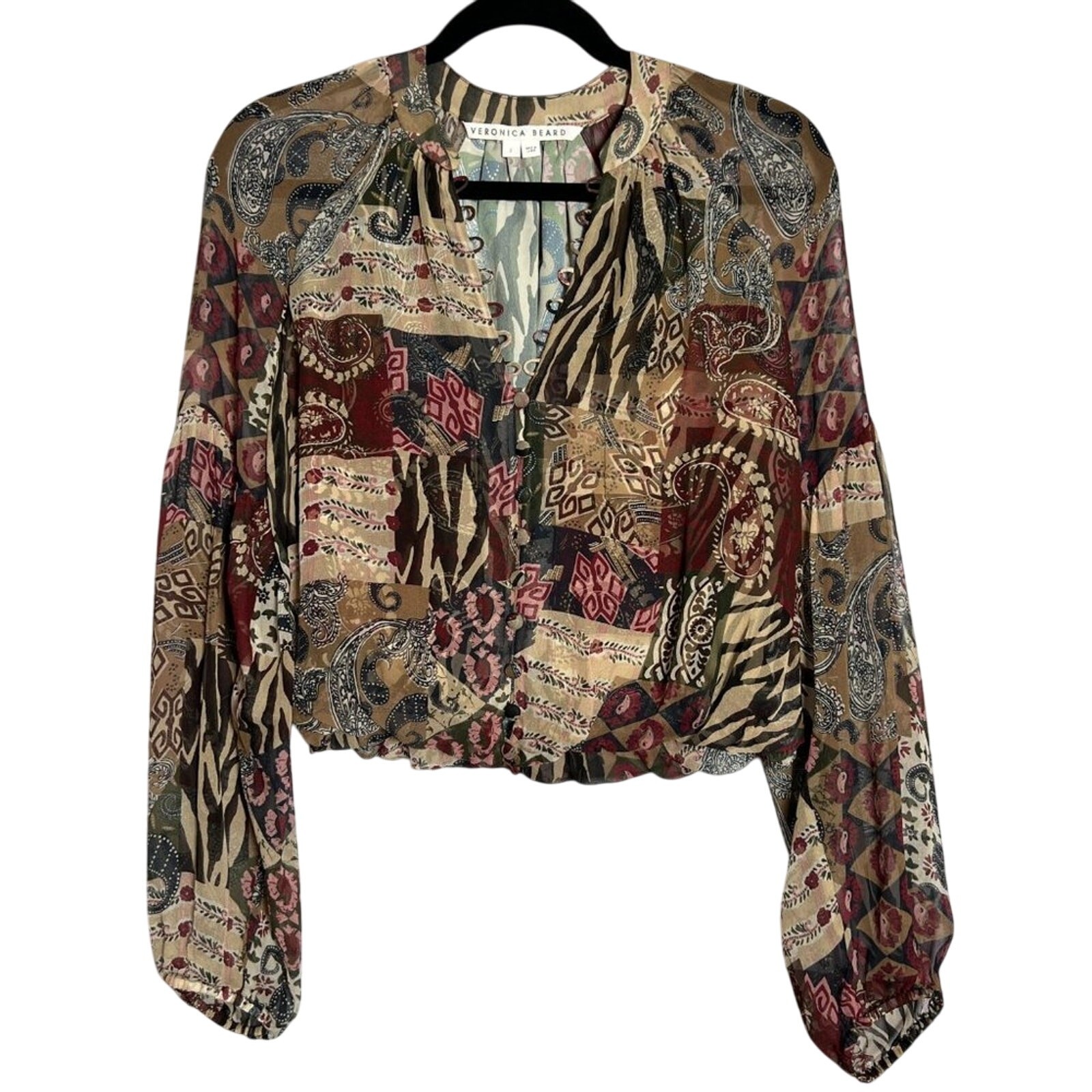 Veronica Beard Jayce Blouse Silk Patchwork Print … - image 3