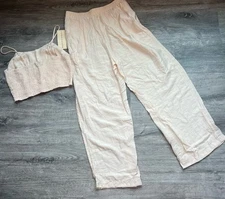 Paper Crane Anthropologie Crop Top & Pant Ivory Set Boho Chic Beach NWT medium