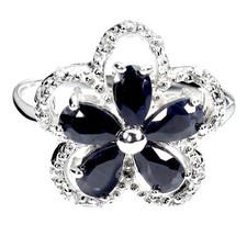 925 Sterling Silver Ring Pear Black Sapphire 5x3mm Natural Gemstone Jewelry 8