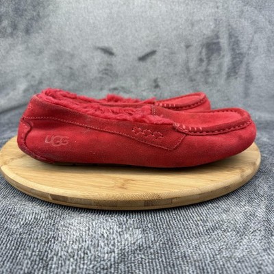 UGG Shoes Womens Size 7 Red Suede Moccasin Slippers Shearling Lined Indoor