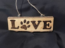 Handmade Wood Hanging Love Sign with Paw Print Decorative Pet D cor
