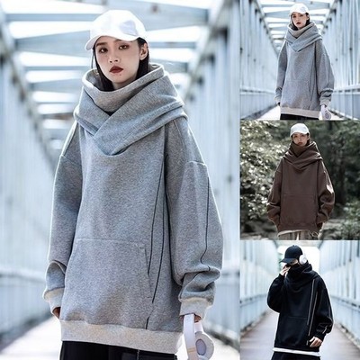 High Street Herren Rollkragen Kapuzen Sweatshirt Japanisch Retro Locker Y2K Pull
