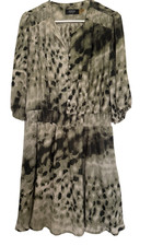 Guess Women's Green Abstract Print Dress Pockets Lined 3/4 Sleeve Size 12