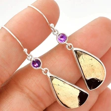 Natural Porcelain Jasper & Amethyst 925 Sterling Silver Earrings Jewelry E-1002