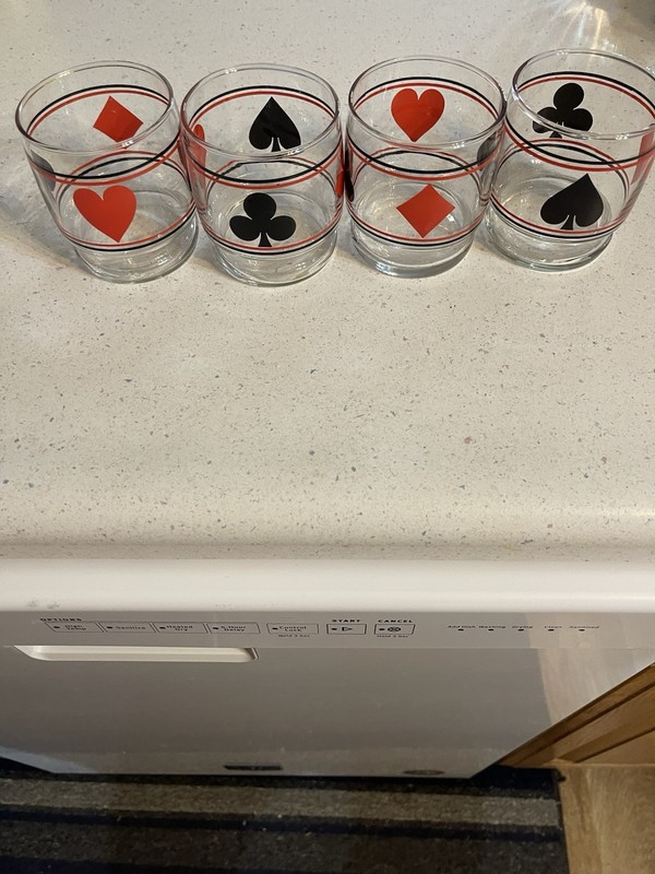 4 Vintage lowball  Playing Card Symbol Glasses
