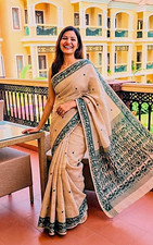 Riaa's Indian Authentic Dhakai Jamdani Soft Tussar Silk Handloom Ethnic Saree