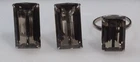 Sterling Silver Japan Ring & Earrings Set Smoke Topaz Step Cut Art Deco Vintage