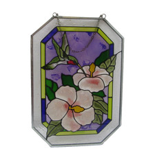 Hummingbird  Flowers Stained Glass 10" Suncatcher With Chain Vintage
