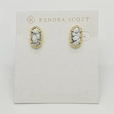 New Kendra Scott Ellie Stud Earrings In White Howlite / Gold