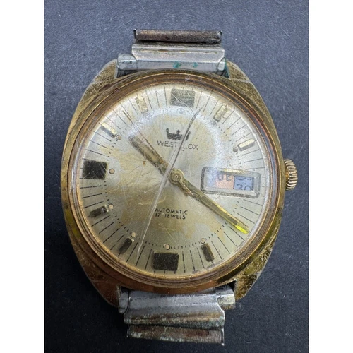 Westclox 17 Jewels Automatic Watch Gold Tone Day/Date Water & Shock Resistant