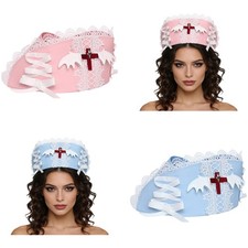 1Pc Nurse Lace Trim Nurse Hat Womens Halloween Cosplay Costume Dress Up Props