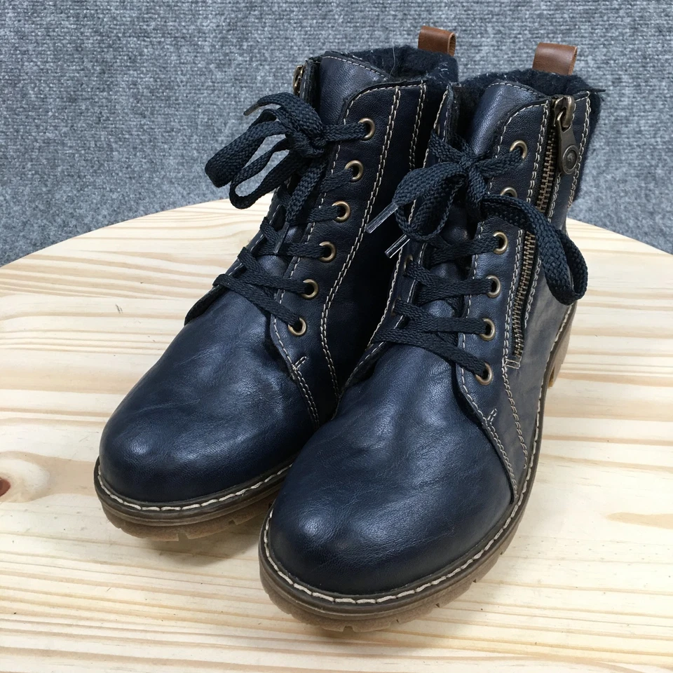 Rieker Boots Womens 39 Casual Zip Lace Up Ankle Boot Y9105-14 Blue Faux Leather - Image 3 of 4