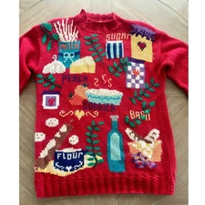 Vintage Karen Scott hand knits sweater- baking theme - size Large 