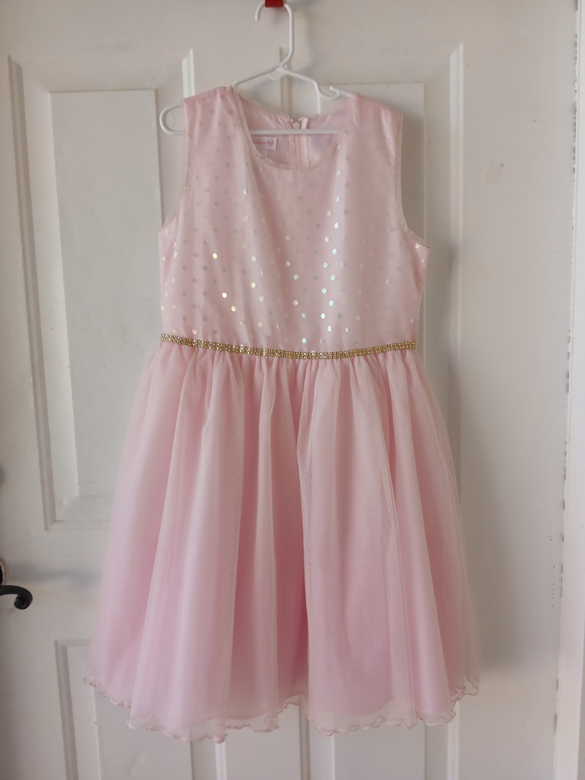 Bonnie Jean Pink Fit & Flare Sleeveless Girls Dress Size 14 Tulle Sequin Bow