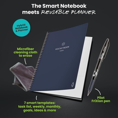 Rocketbook Fusion Letter Size Reusable Notebook with 7 TemplatesBlue 11 x 8 1/2''