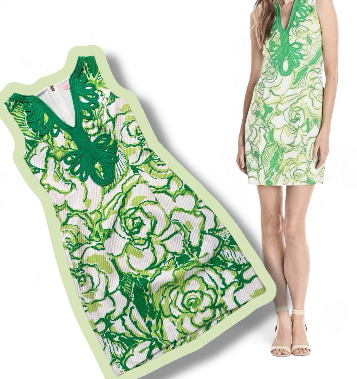 Lilly Pulitzer Mila Resort White Green Jacquard Lace Shift Dress Size XSS 0-2