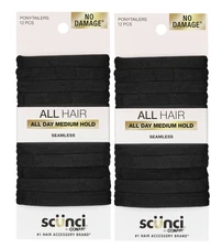 2 Pack -Scunci No Damage Hosiery Ponytail Hair Ties All Day Medium Hold 24 Total