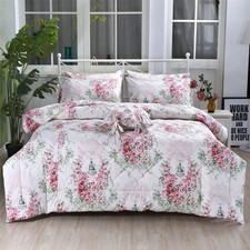 3Pcs Pink Rose Floral Comforter Set Queen Vintage Floral Summer Quilt 100 Co...