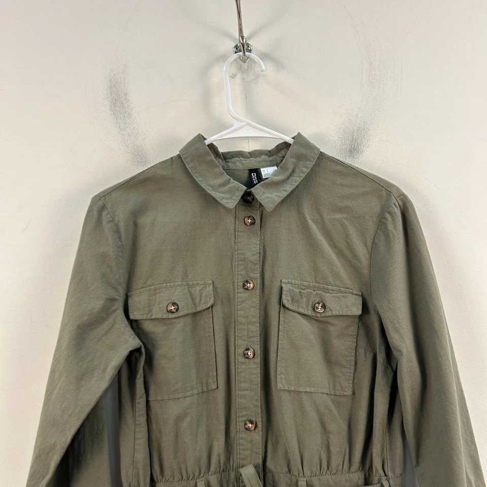 H&M Divided Girls 8 Shirt Dress Green Woven Cotton Button Long Sleeve 21651 - Image 4 of 4