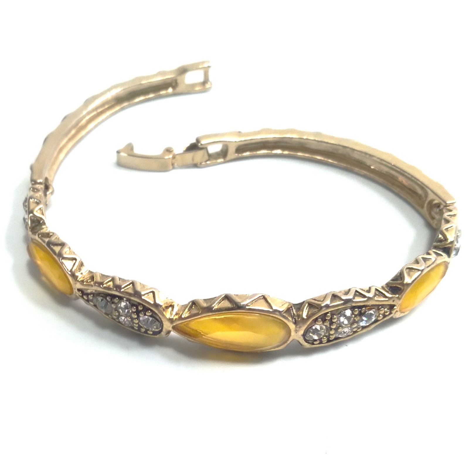 Bangle Bracelet Teardrop Topaz Colored & Clear Rhinestones Gold Tone-image