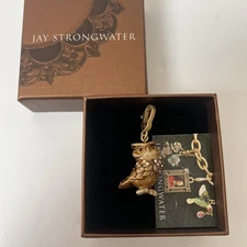 JAY STRONGWATER CHARMING ALBERT NATURAL OWL CHARM SWAROVSKI CRYSTALS BOX USA
