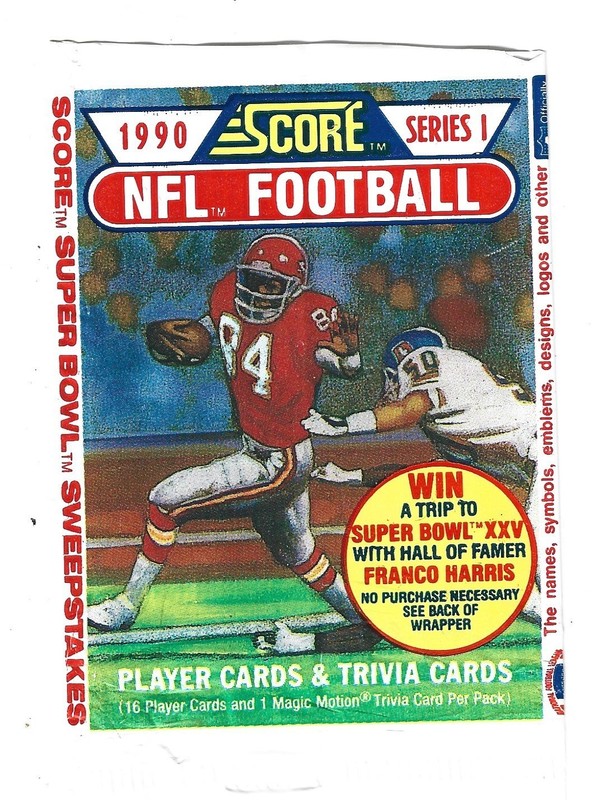 1990 Score Football Series 1 - Wrapper Only  (#84 evading #50) Chiefs - Broncos