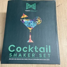 Modern Mixology Cocktail Shaker Set with Wooden Stand NEW