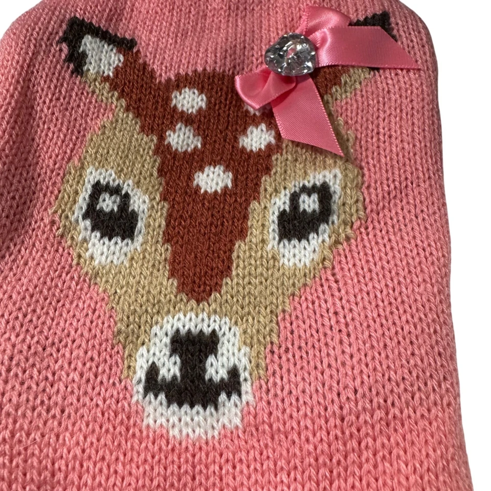 Suéter SimplyDog XX-Pequeño Rosa Tejido Patrón Ciervo Perro con Lazo Foto 4 de 4