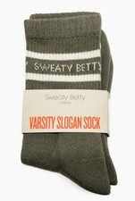 New Sweaty Betty London Varsity Slogan Socks Umbra Green NIP NWT