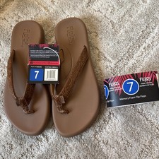 New Flojos Women's Flip Flops Sandals Slip On Rosita Brown Artisan Size 7 M US