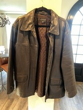 Vintage J. Crew Leather Full Zip Jacket Men's Size L Brown Heavyweight Quilted