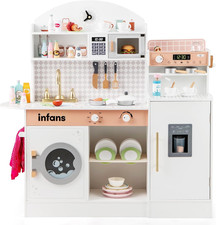 Kids Kitchen Playset, Toddler Wooden Kitchen Pretend Cooking Toy Set with Coffee